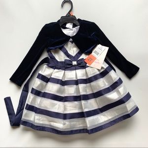 Blue Navy striped toddler dress with jacket